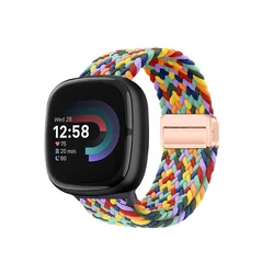 Braided Magnetic Nylon Sport Loop Strap - Soft Stretchy Elastic Bands - Fitbit Sense 1 2 (Candy colorful)