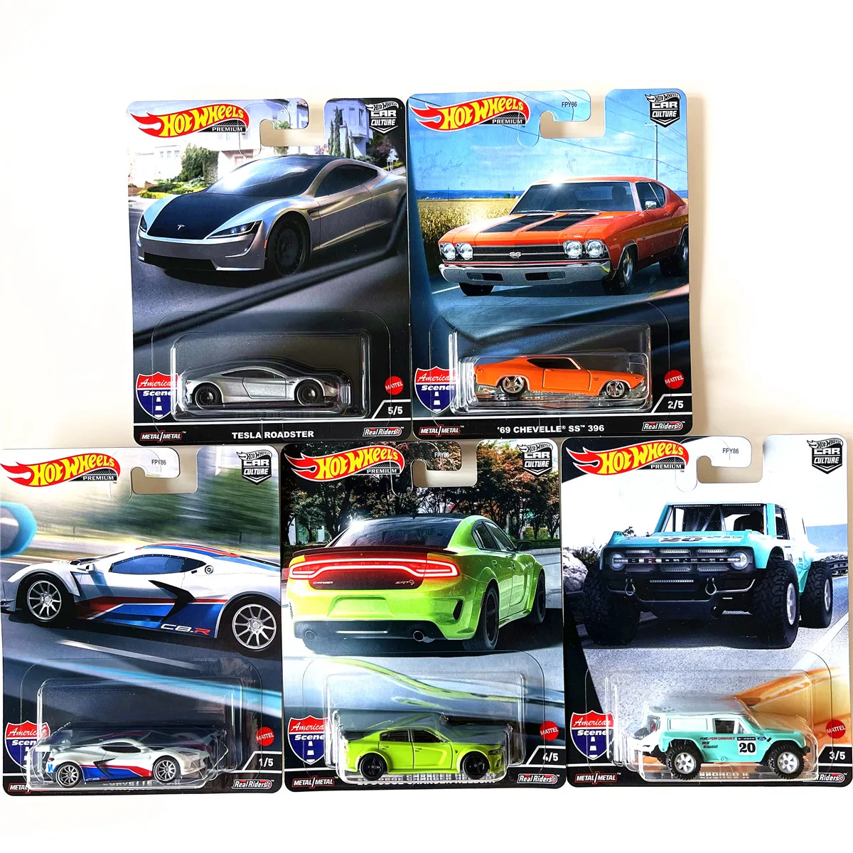 Hot Wheels 1:64 FPY86 Car Culture TESLA ROADSTER/FORD BRONCO R/DODGE CHARGER металлическая литой статическая