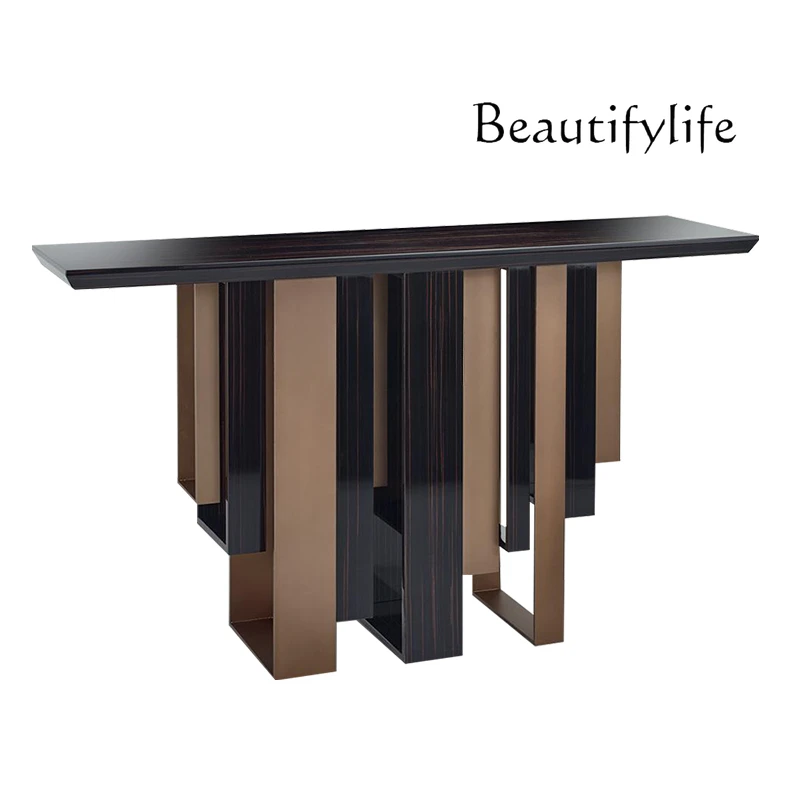 

Mild Luxury Marble Console Hotel Living Room Wall Entry Stainless Steel Console Table Side View