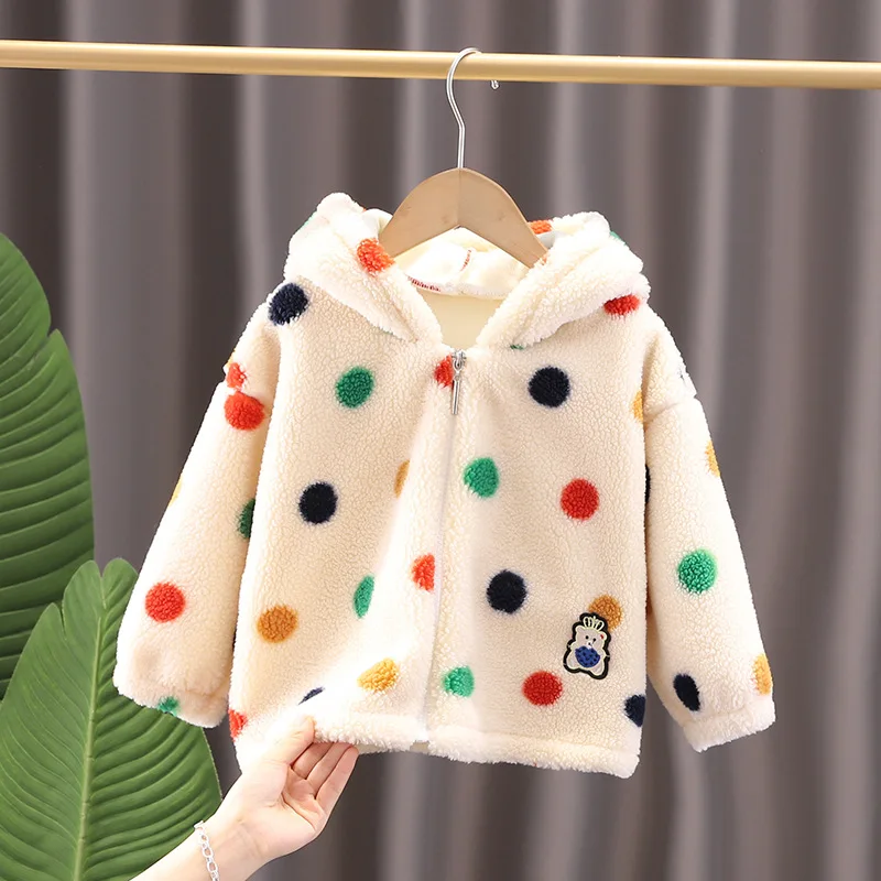 

Han edition girls web celebrity children cotton-padded clothes color dot maomao hooded women treasure of 2023 autumn winters