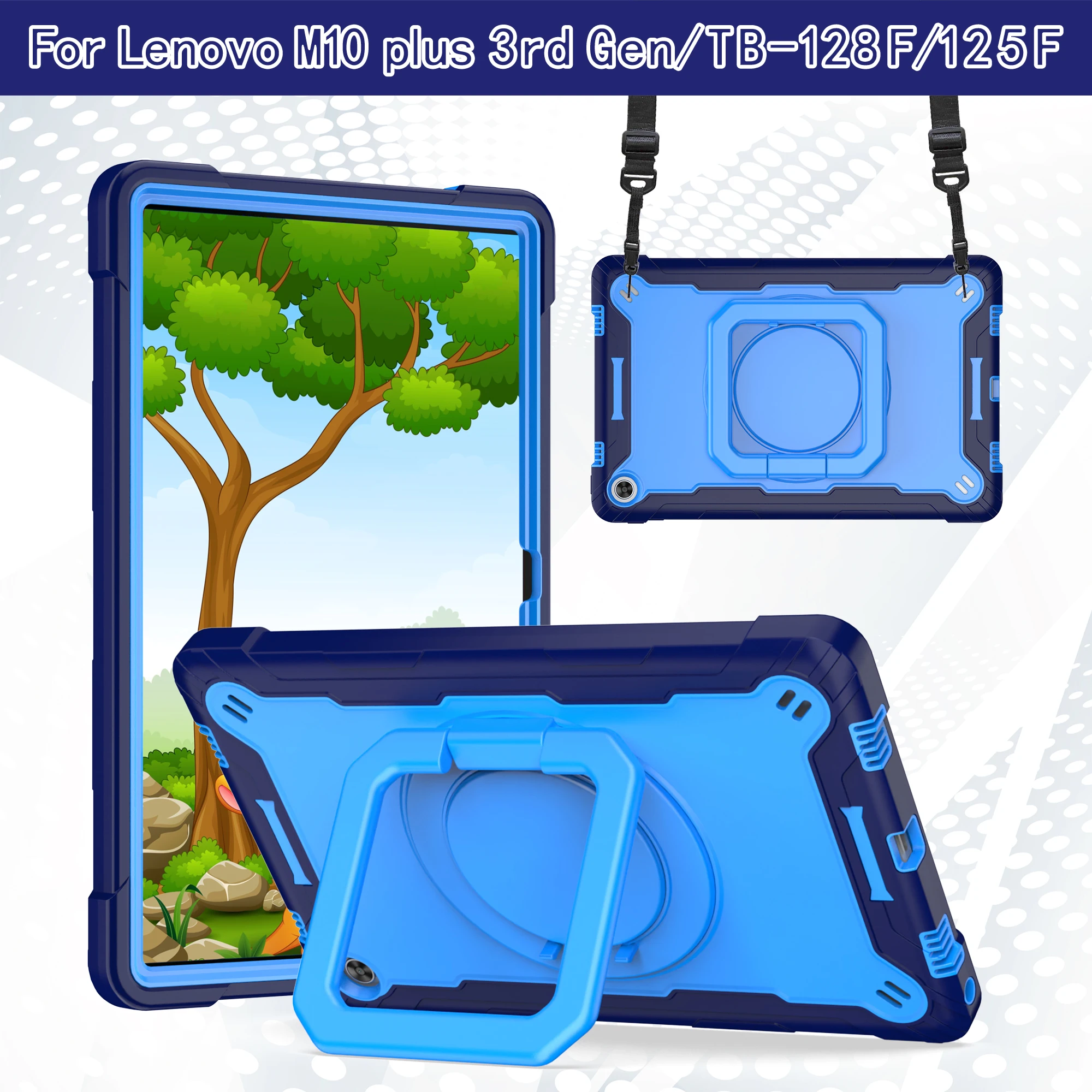 Durable 360° Swivel Stand Tablet Case with Shoulder Straps, Drop & Shockproof Design