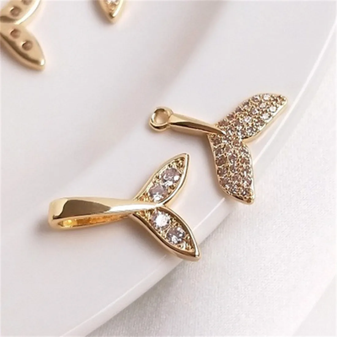 14K Gold Filled Micro Inlaid Zircon Mermaid Whale Tail Pendant Handmade DIY Jewelry Charm Pendant E016 50pcs mermaid tail opp bags for jewelry display handmade food self adhesive bags cookies packaging bags candy self sealing bags