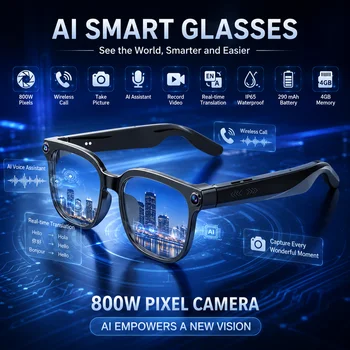 Nuovi Occhiali Smart AI 2026 con Fotocamera HD 1080P, 4GB ROM, Registrazione Video, Chiamate Bluetooth, Traduzione Linguistica, Musica - Occhiali da Sole Uomo