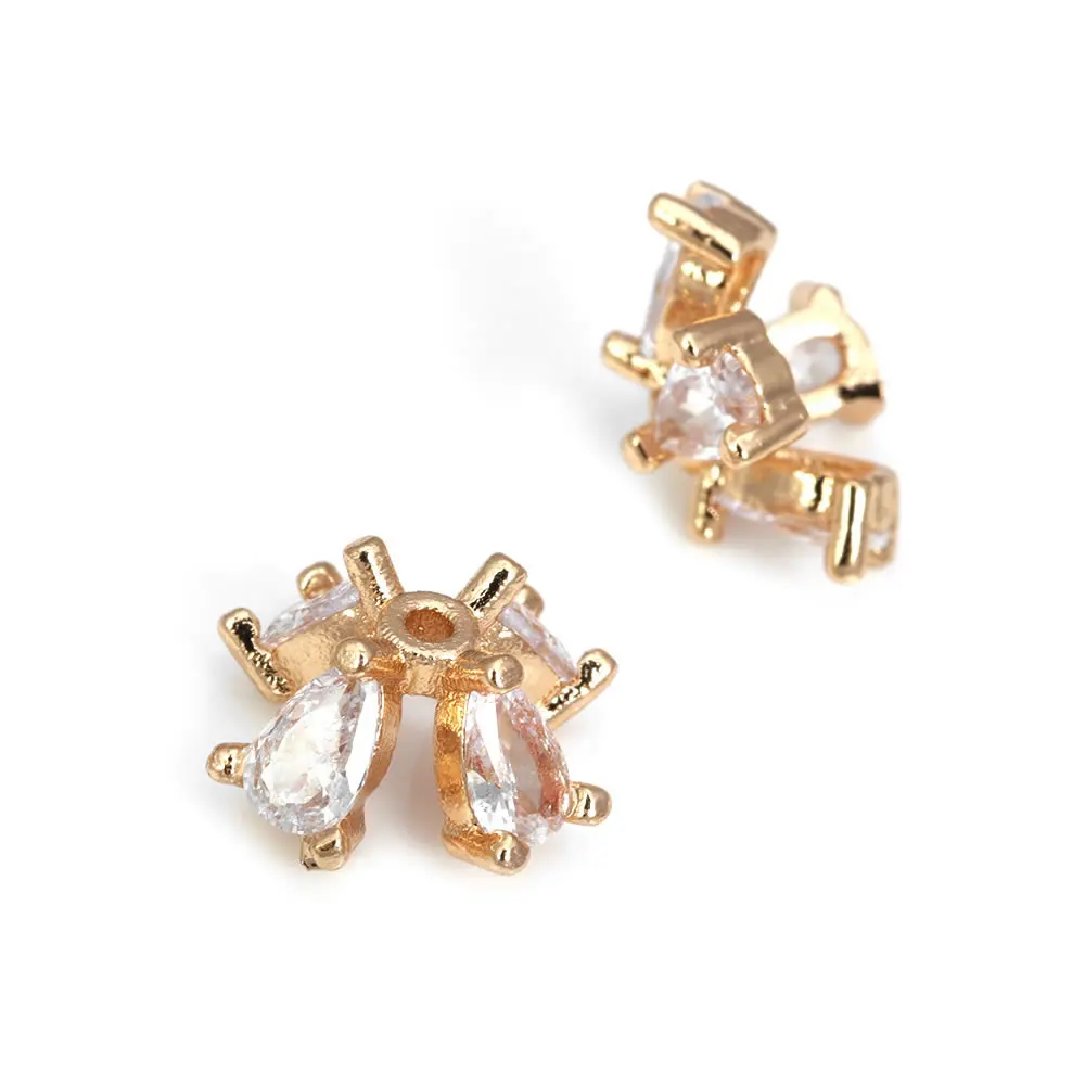 10 Uds. De latón y circonita de Color dorado de 18K, tapas de cuentas de flores, joyería, pendientes, suministros para hacer cuentas, accesorios Diy - details 14