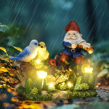 Solar Outdoor Garden Gnomes Statue Lights with Bird Patio Yard Lawn Decoration Housewarming Birthday Gifts for Women