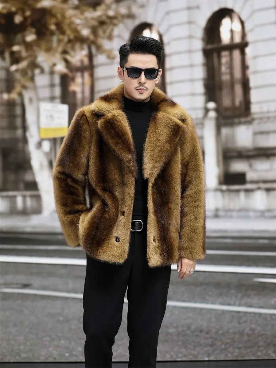 

Winter New Men's Mink Coat Medium Length Suit Collar Fox Fur Casual Loose Plus Size Overcoat Handsome Thick Tide Warm Jackets