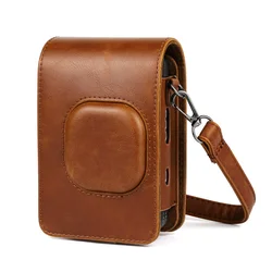 Vintage-Style PU Leather Camera Case with Shoulder Strap - Compact Carry Bag and Protective Cover (Brown)