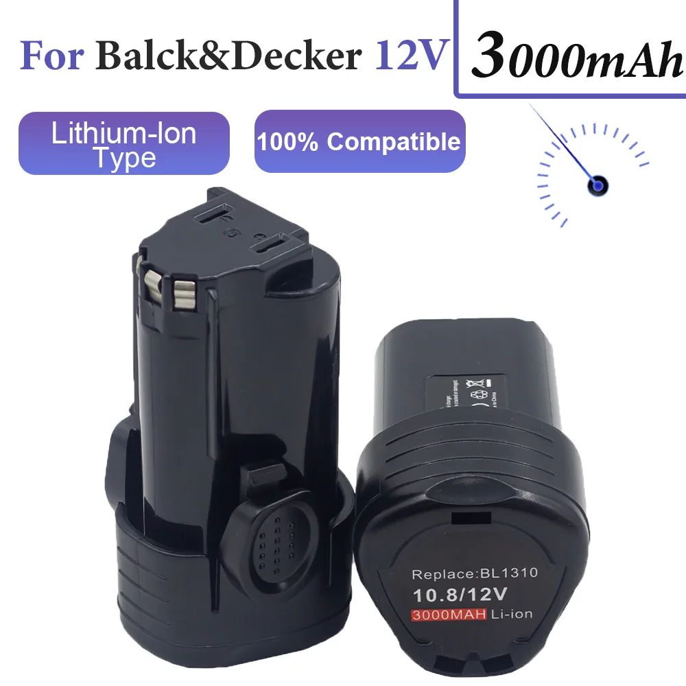 High Output 3000mAh 12V Battery for Black+Decker 12 Volt Tools LBXR12 LBX12  LB12 BL1510 BL1310 BL1110 Replacement Battery
