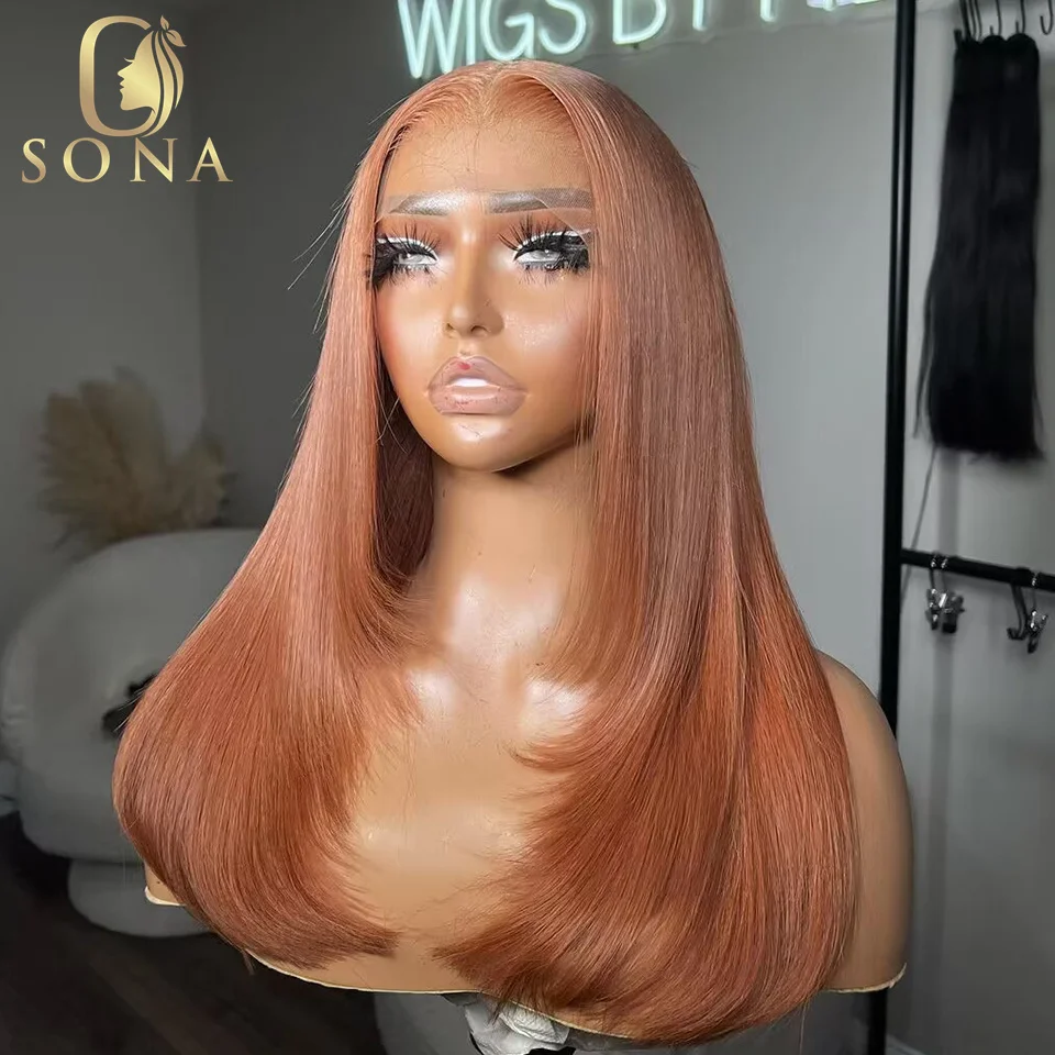 Straight Ginger Orange Brown 30# Colored Transparent 13x4 HD Transparent 13x6 Lace Frontal Wigs Human Hair Wig Pre Plucked