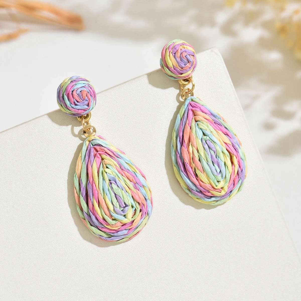 Bohemia Elegant Raffia Water Drop Earrings for Women Fashion Handmade Rattan Knit Earrings Summer Holiday Jewelry Accessories