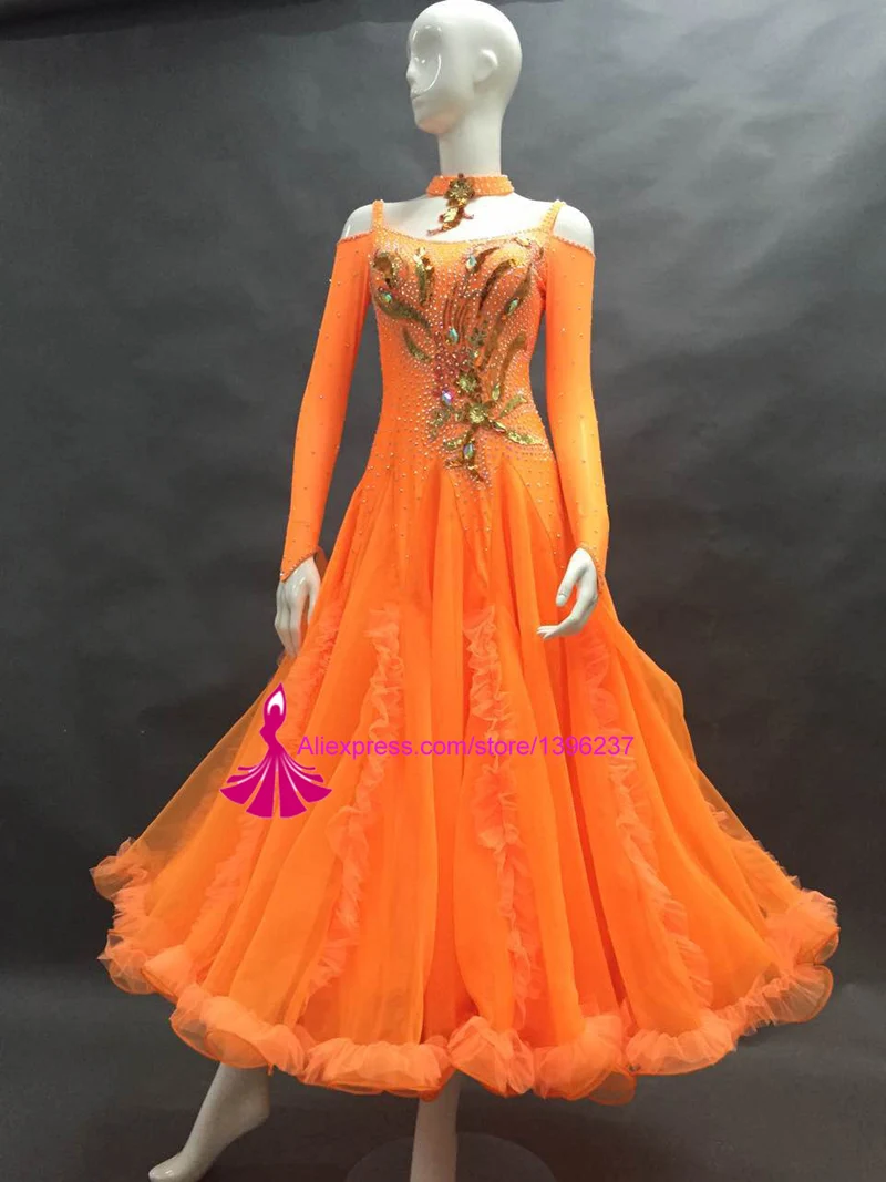 

Adult Standard Ballroom Dance Competition Dress New Summer Long Sleeve Women Stage Tango Waltz Ballroom Dresses