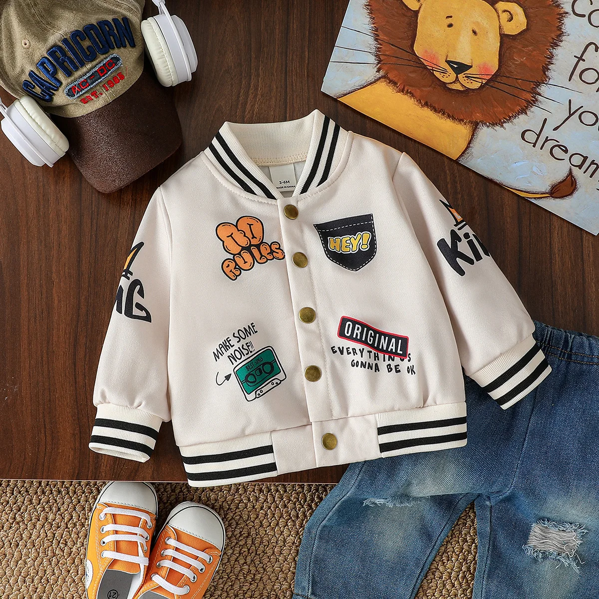 Baby Boys Girls Clothes Cartoon Letter Jacket Fashion Sports Costume Infant Sportswear For 1-3Y 2025 New Spring Autumn