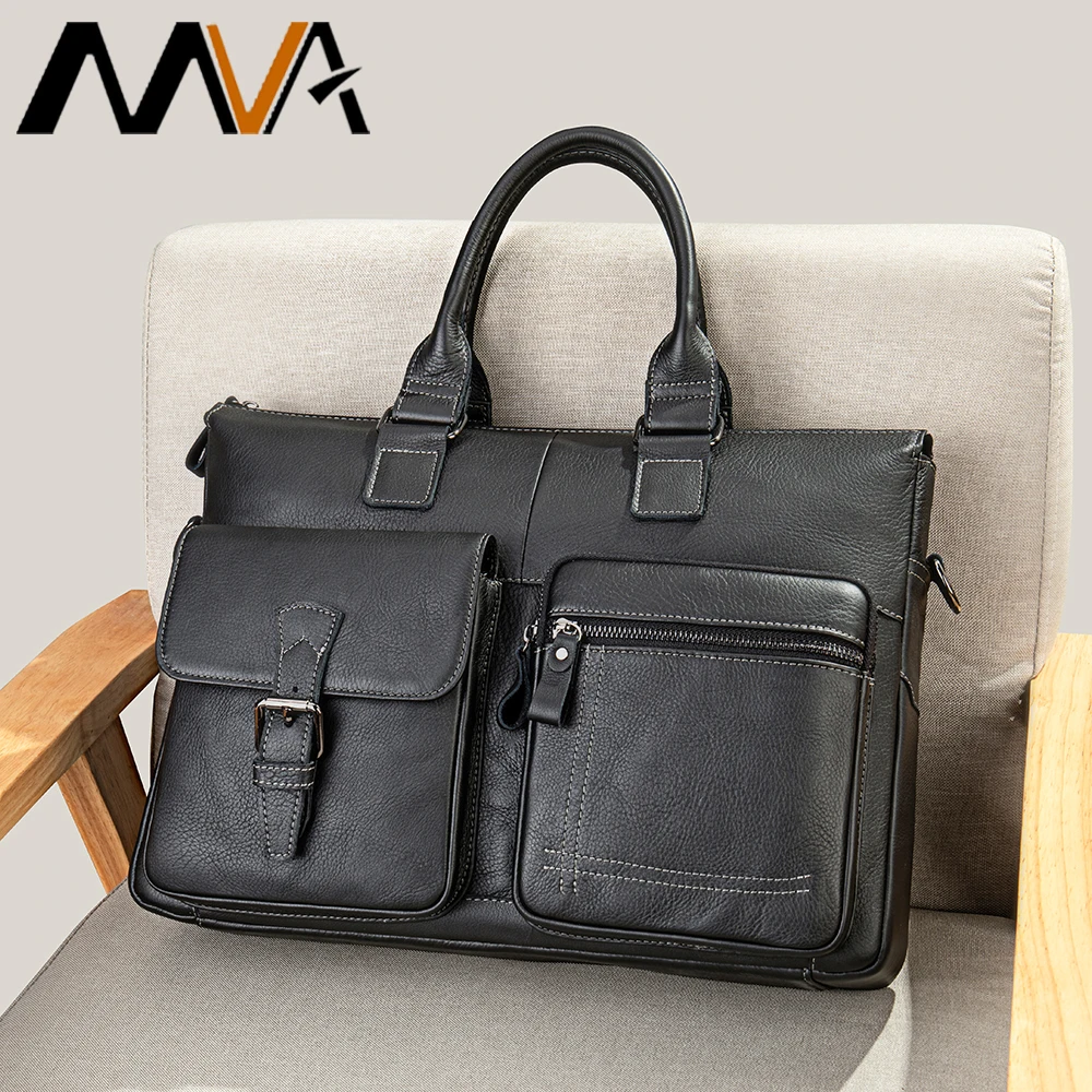 

MVA Men Briefcase Bag 15" Laptop Bag For Women Leather Crossbody Messenger Bags Men Handbag Portfolio for Document A4 서류가방 5032