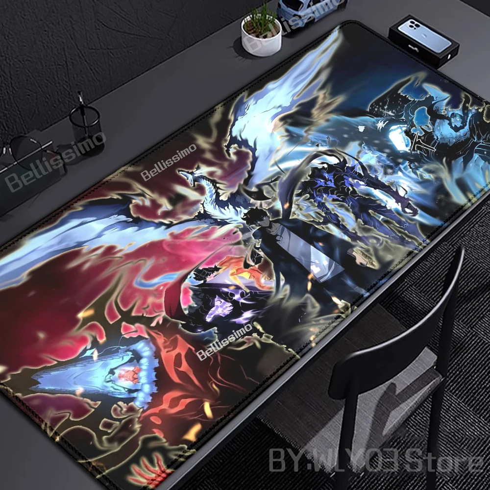 Premium Anime Solo Leveling Gaming Desk Mat - Extra-Large Non-slip HD Mouse Pad with Locking Edges (90x40cm)