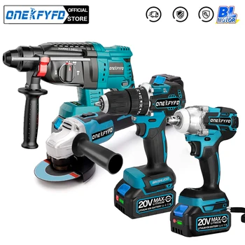 4Pcs Brushless Set 172 Electric Drill + 2in1 Impact Wrench + Angle Grinder Polishing Grinding+ Electric Hammer for Makita 18V