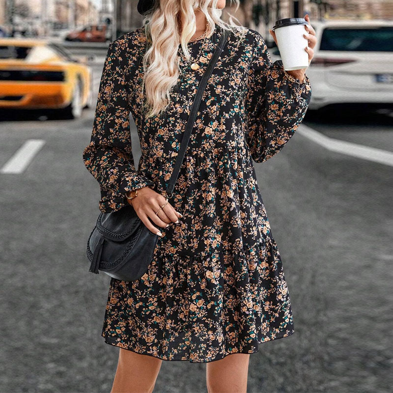 Vestidos De Verano Mujer Dresses for Women 2025 New Autumn Long Sleeve Print Women Dress Elegant O-Neck A-LINE Dress Women S572