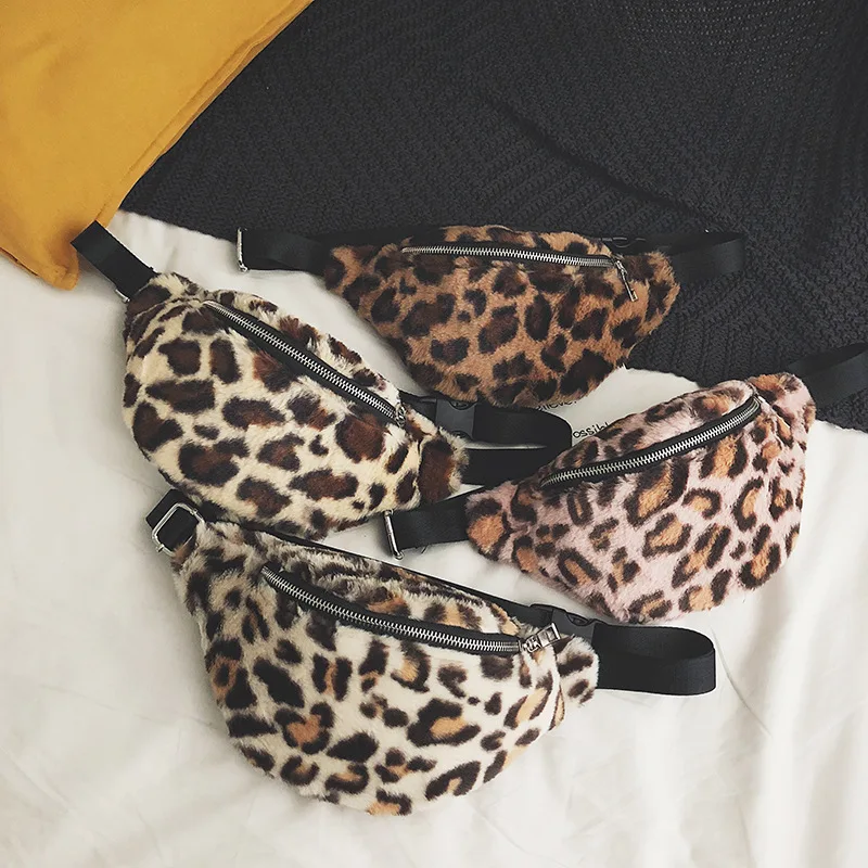 

Plush Waist Bag Women Leopard Crossbody Bags Ladies Fanny Pack for Women Luxury Handbag Bum Belt Chest Bag Female Wallet
