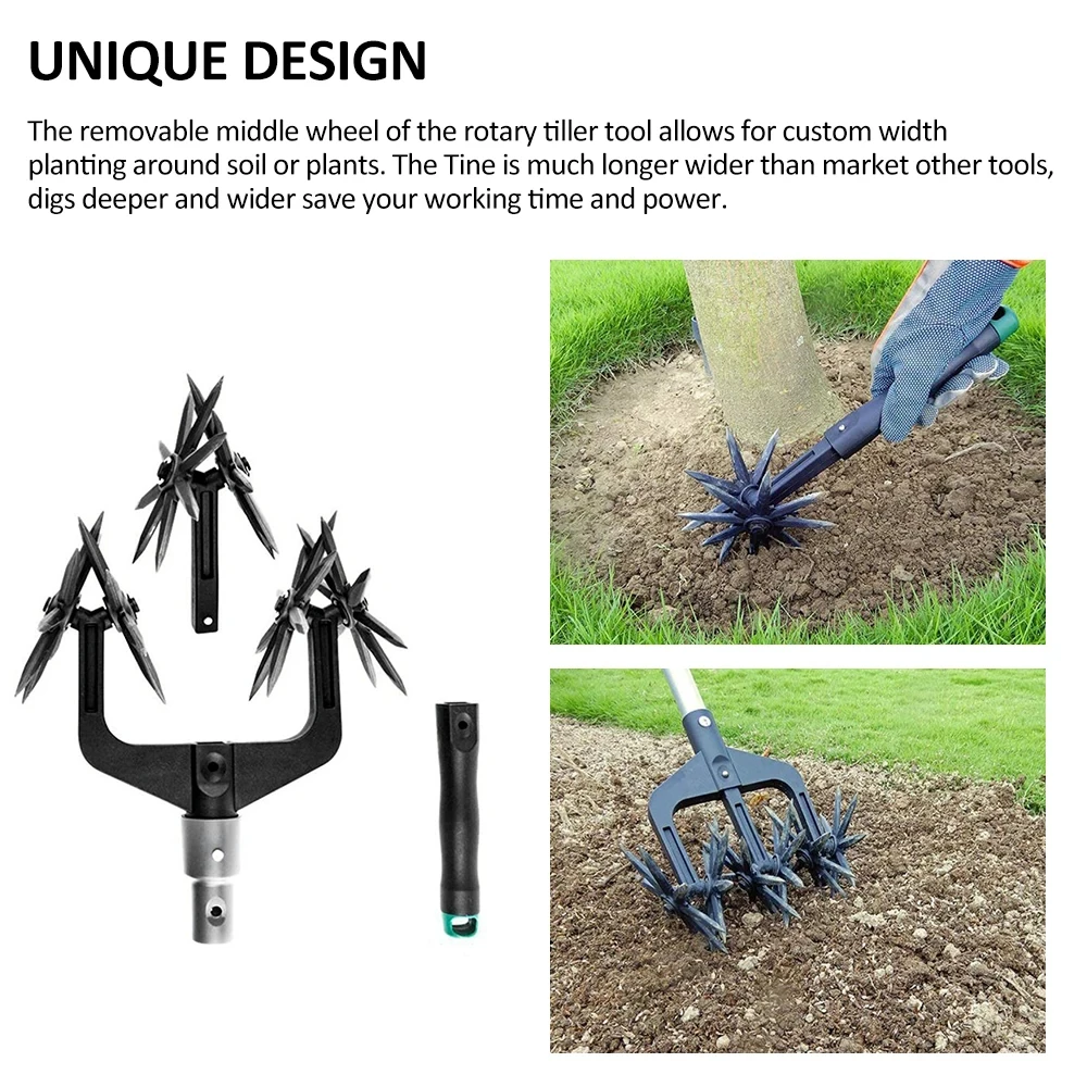 Rotary Cultivator Tool Set Hand Held Garden Cultivator Detachable Tines 2-In-1 Garden Soil Scarifier Reseeding Grass garden cultivator