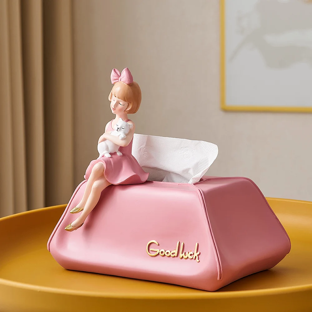 

Nordic Creative Home Decoration Cute Desktop Decorative Tissue Box Resin Office Storage Girl Bedroom Modern Storage Box Ornament