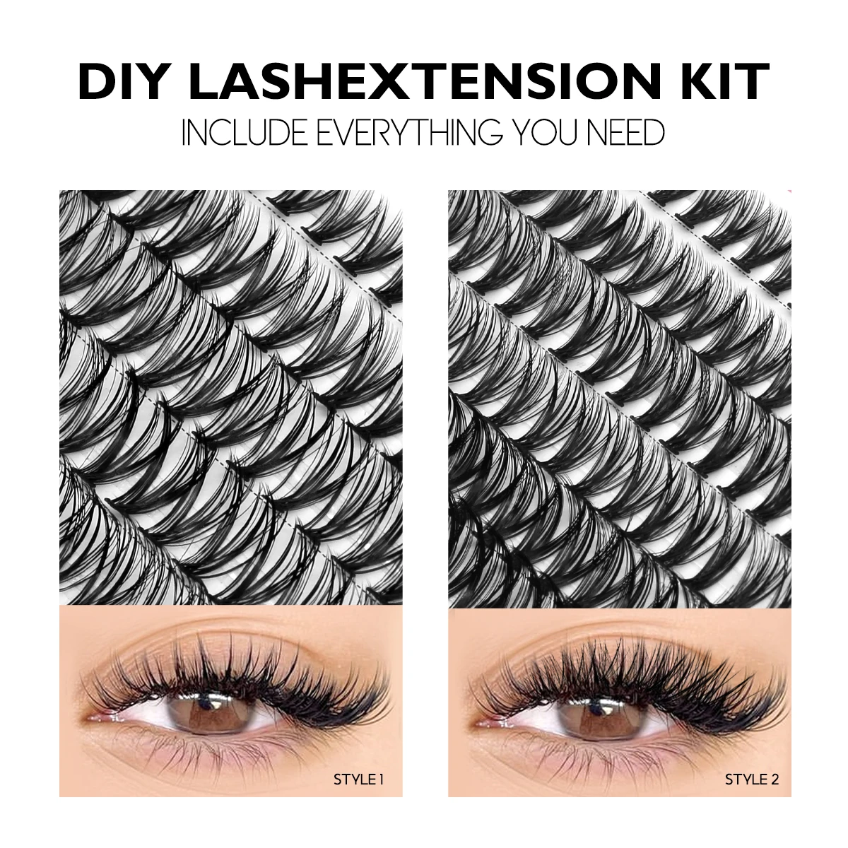 lash extension kit Lashes Clusters Set Extensions Kit Fake eyelashes Mix Lash Clusters with Lash Bond Seal and Applicator Tool Makeup