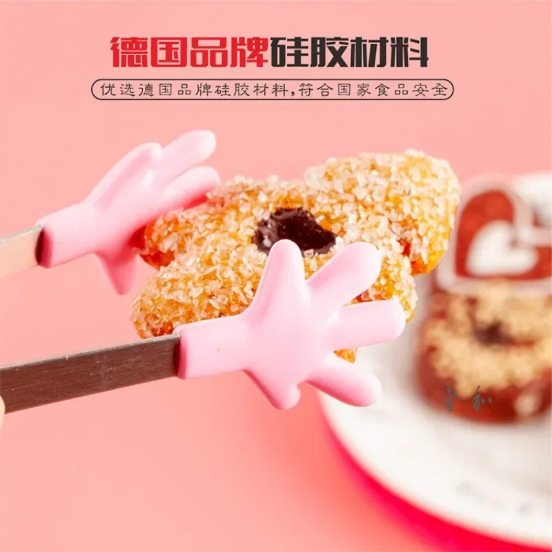 Food Tongs Creative Silicone Stainless Steel Mini Snack Non-slip Handles BBQ Bread Ice Cube Clip Kitchen Accessories