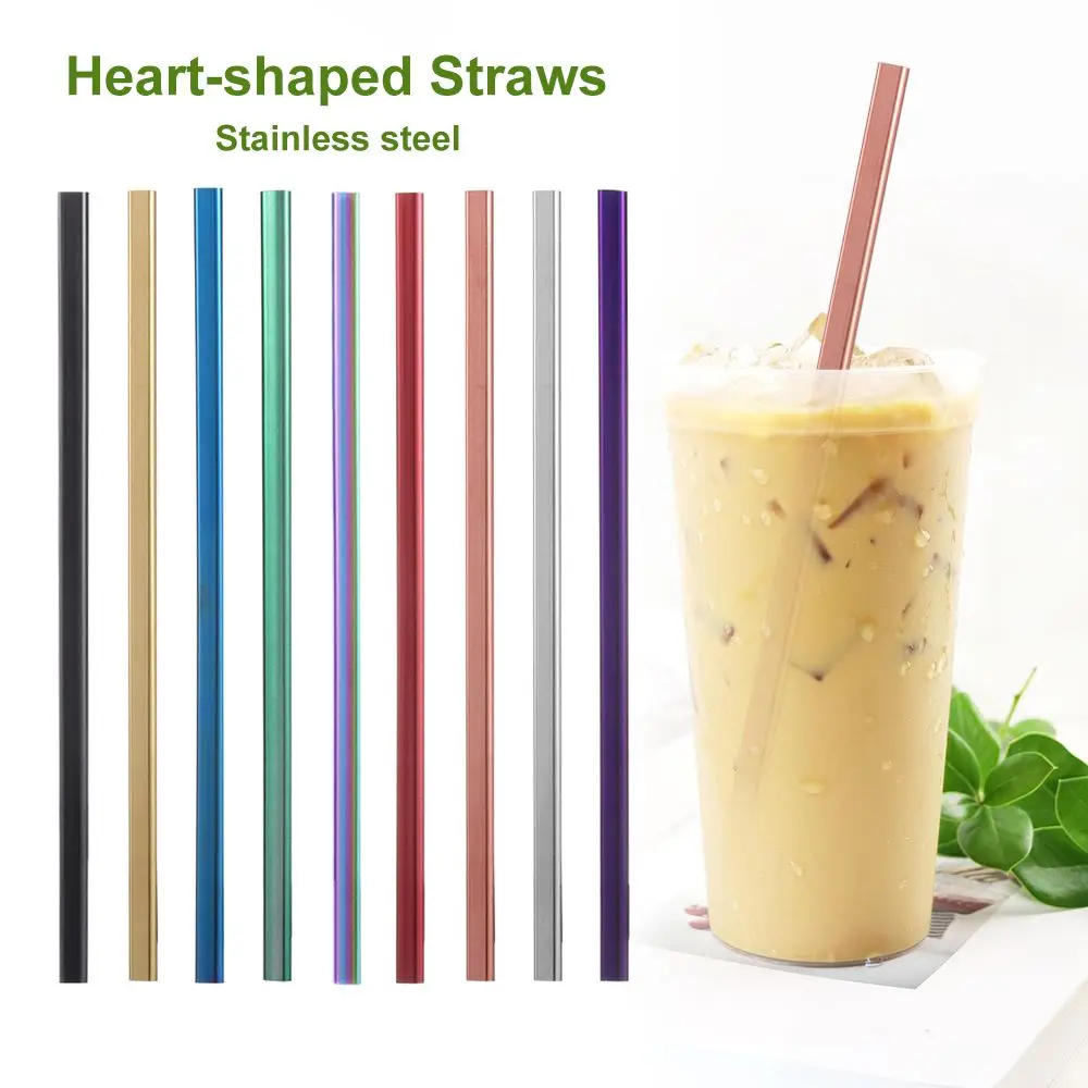Metal Straw Set Heart-shaped Drinking Straw Portable Stainless Steel for Travel Kitchen Bar Reusable for metal straw set