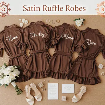 Getting Ready Custom Ruffle Robes Custom Bridal Satin Robe Personalized Kimonos Wedding Favor Bridesmaid Gift Bachelorette Party