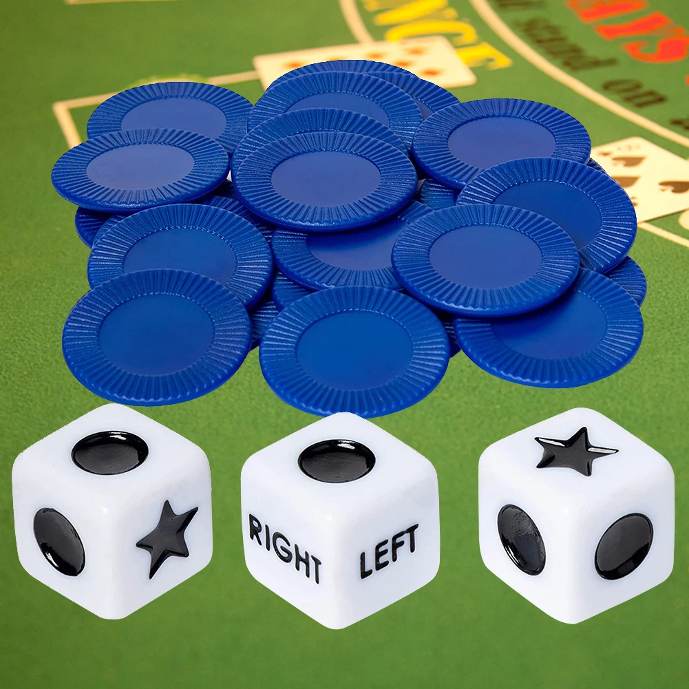 27pcs Acrylic Games Dices 3 Dices and 24 Chips Left Right Center Dice Game Portable Novelty Toys for Party Picnic Games