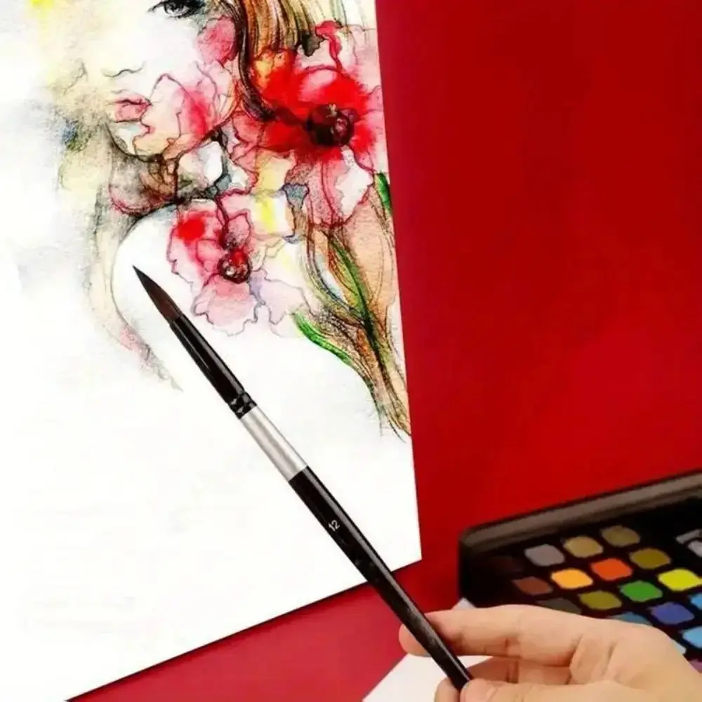 7개/세트 다람쥐털 수채화 브러쉬 라운드/뾰족한 끝 초보자 아티스트 키트 구아슈 페인팅 펜 페인트 브러쉬 세트