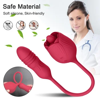 Rose Vibrator Toy For Women Clit Stimulator Oral Tongue Licking With Dildo Automatic Thrusting Vibrating Egg Sex Toys Female 3