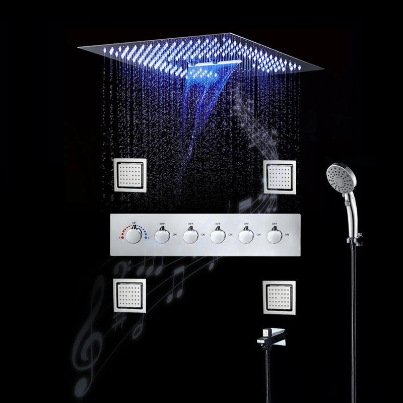 

Stainless Steel Rain Shower Systems Polished Chrome LED Smart Shower Sets Waterfall Mist Showerheads Ceiling Mounted Bathroom