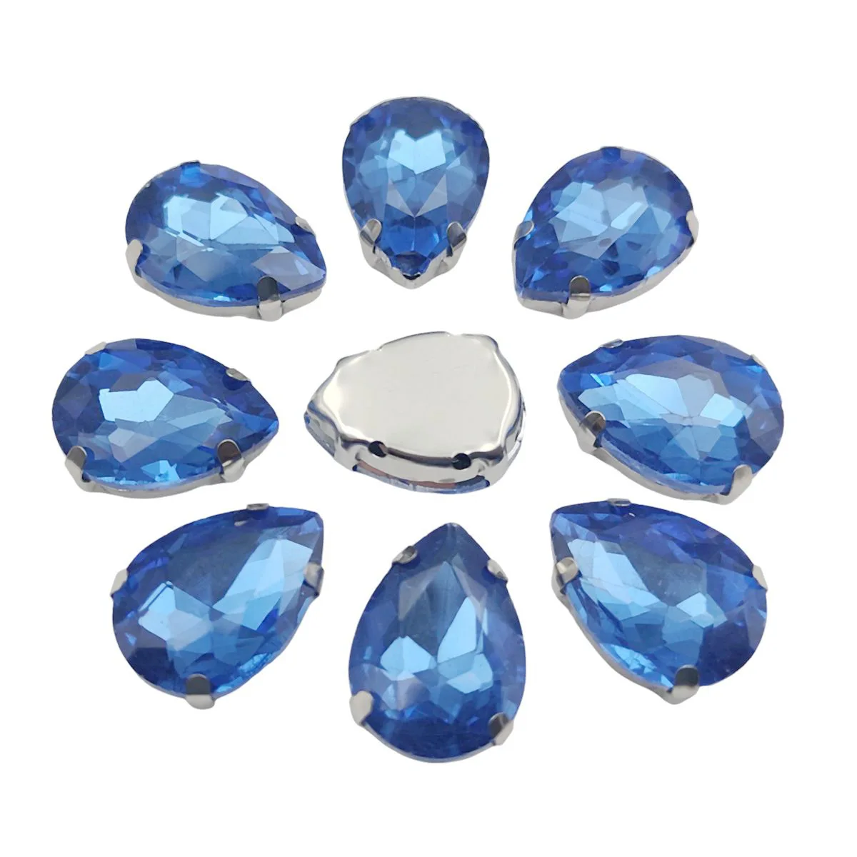 Elegant Teardrop Glass Rhinestones with Silver Metal Claw Base for Needlework Decoration