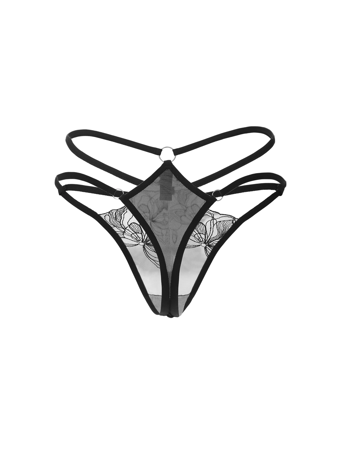 Description Picture 6 of itemWomen's Sexy Transparent thong Embroidered Flower Steel Ring Gathering Thin Belt thong Underwear MR2684