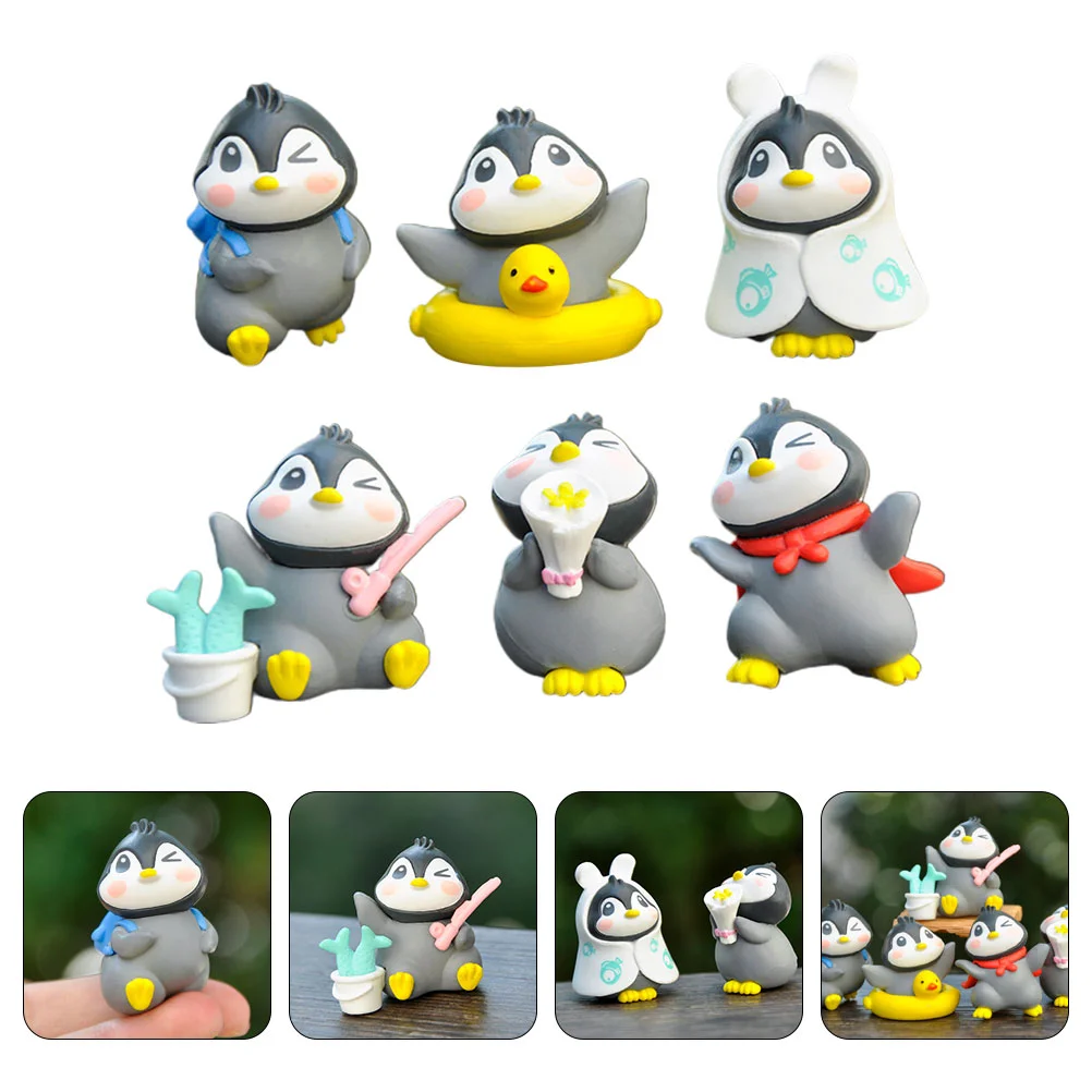 

6 Pcs Decorations Penguin Ornaments Baby Children's Toys Birthday Cake Pvc Miniature Statue