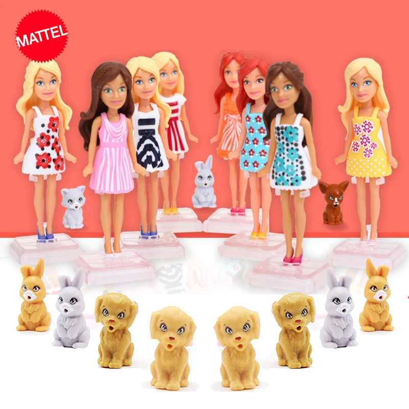 Original Mattel Barbie Baby Doll 10cm Mini Pet Series Set Princess Dressing Cute Toys for Girls Educational Props Birthday Gift original mattel matchbox 30782 car 1 64 metal diecast 52 100 mini cooper s cabrio vehicle model toys for boys collection gift