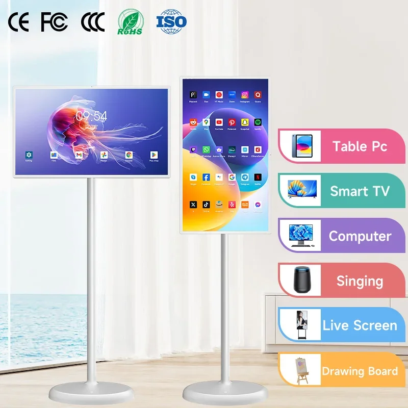 Smart Portable Touch Screen 21.5 Inch Smart Screen Touch Portable Tv Movable Rechargeable White 4+64GB Lcd TV