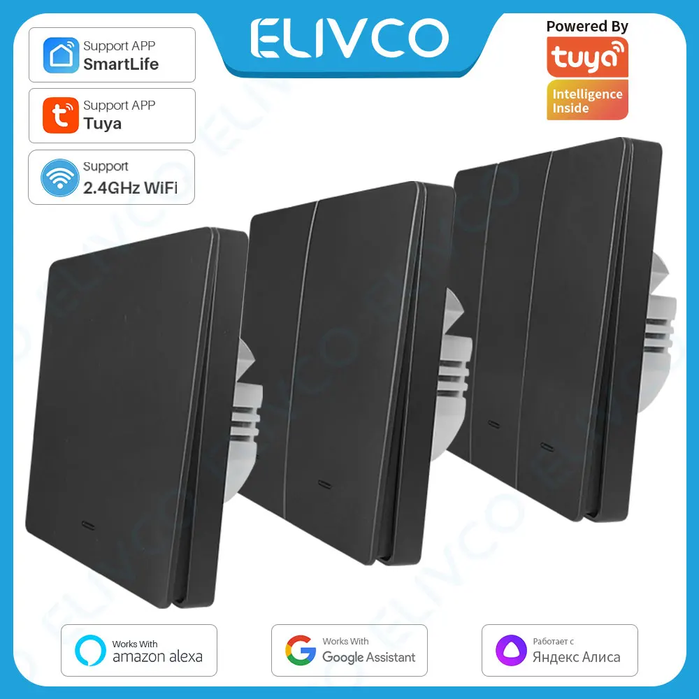ELIVCO Smart WiFi Light Switch Push Button, no neutral wire switch Smart Life voice control via Tuya support Alexa Google Home Yandex Alice