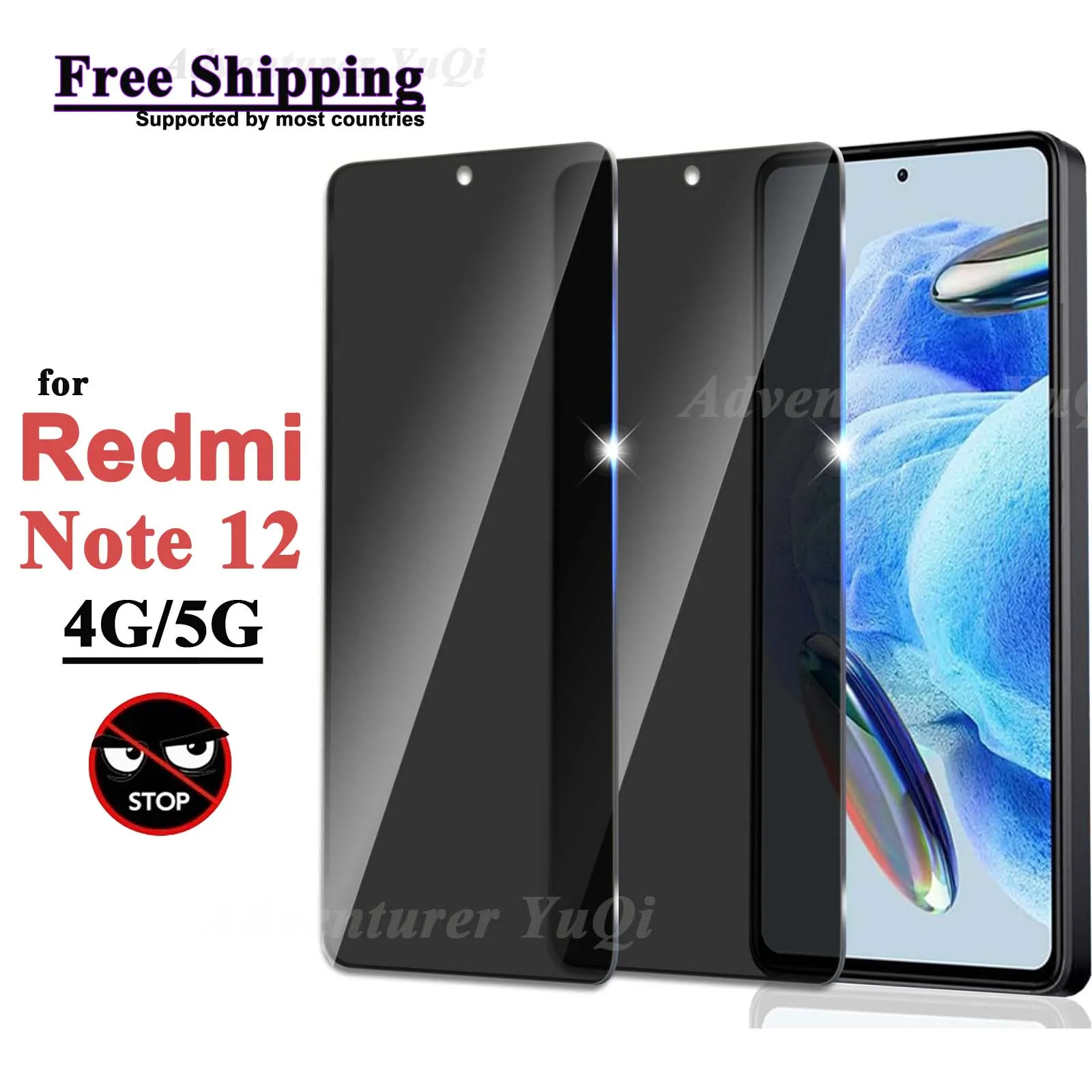 

Anti Spy Screen Protector For Redmi Note 12 4G 5G, Tempered Glass Privacy Anti Peep Scratch 9H Case Friendly Free Shippin