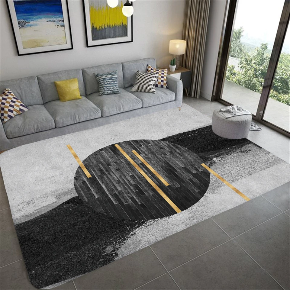 GreyBlackGeometricLivingRoomDecorAbstractMarbleRugModernArea