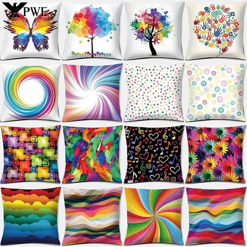 

Rainbow Print Square Pillowcase Home Decor Car Sofa Cushion Cover