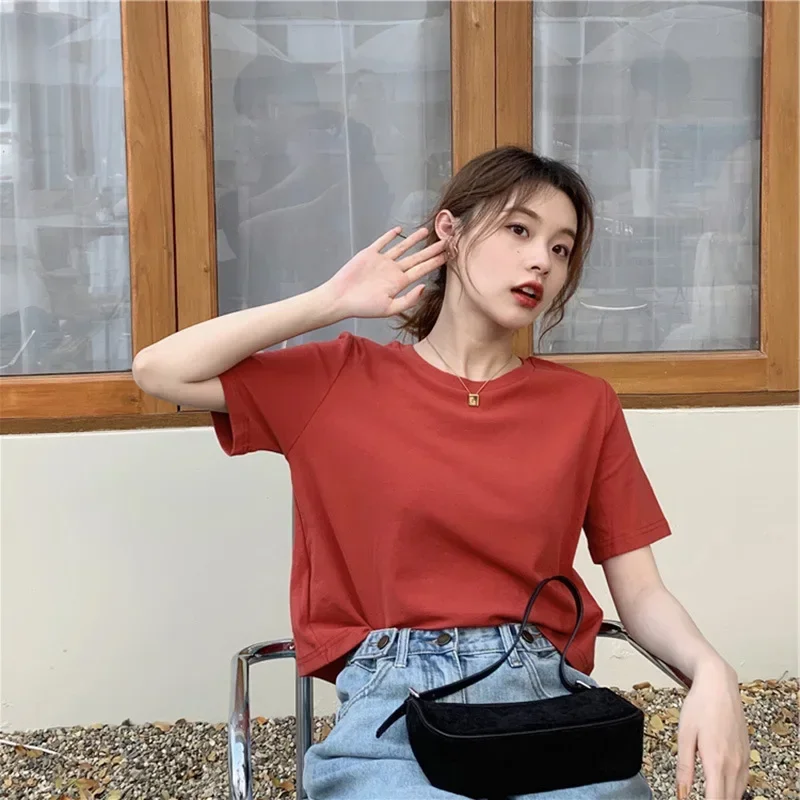 

Solid color fashion short-sleeved t-shirt feminine style base top female ins Korea edition 2023 summer loose thin t-shirt GRAY22