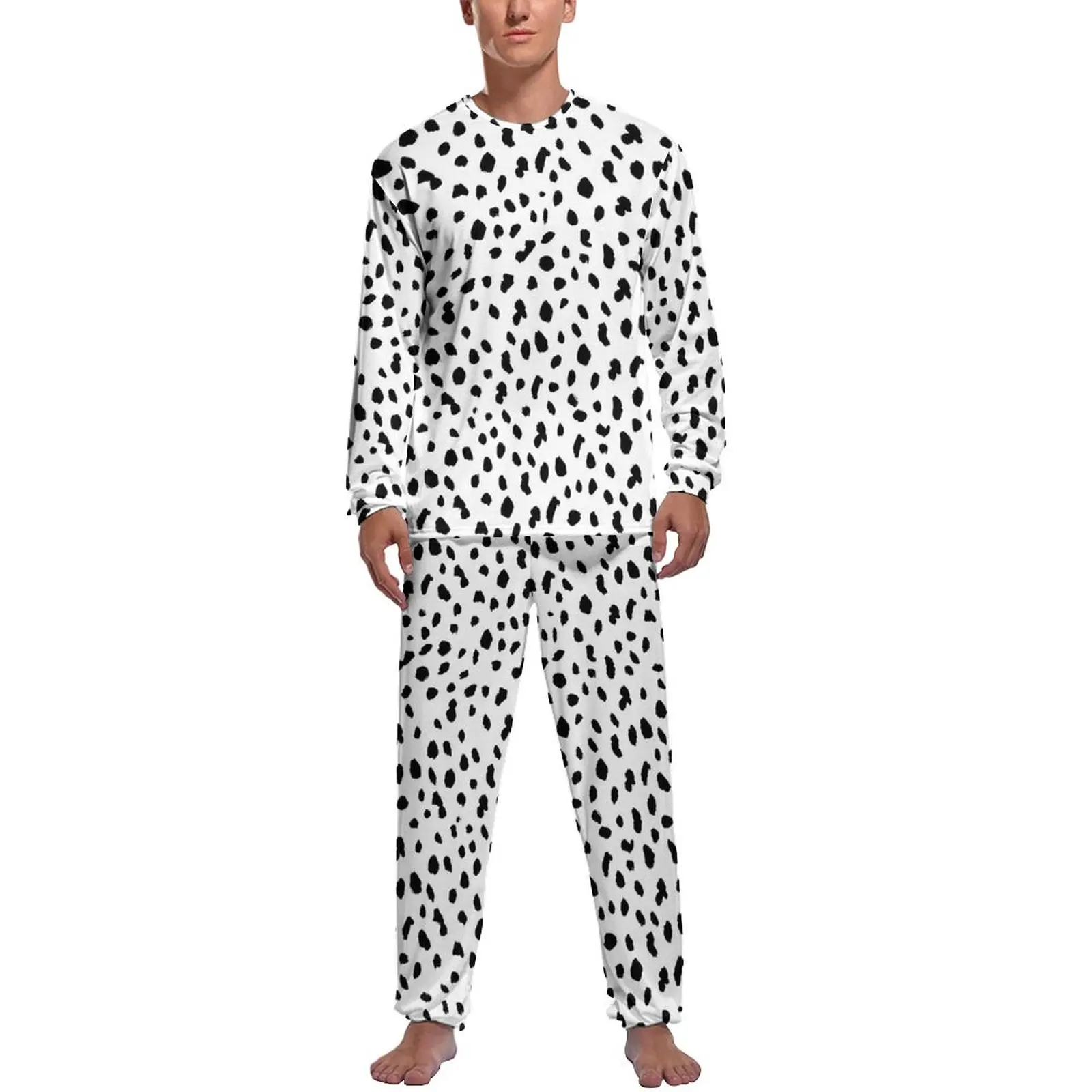 

Dalmatian Dog Print Pajamas Men Black and White Kawaii Sleepwear Spring Long Sleeve 2 Piece Leisure Graphic Pajamas Set