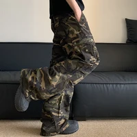 FEWQ High Street Loose Straight Tube Large Pocket Workwear Pants High Waist Camouflage Trendy 2024 Contrast Male Trousers 2
