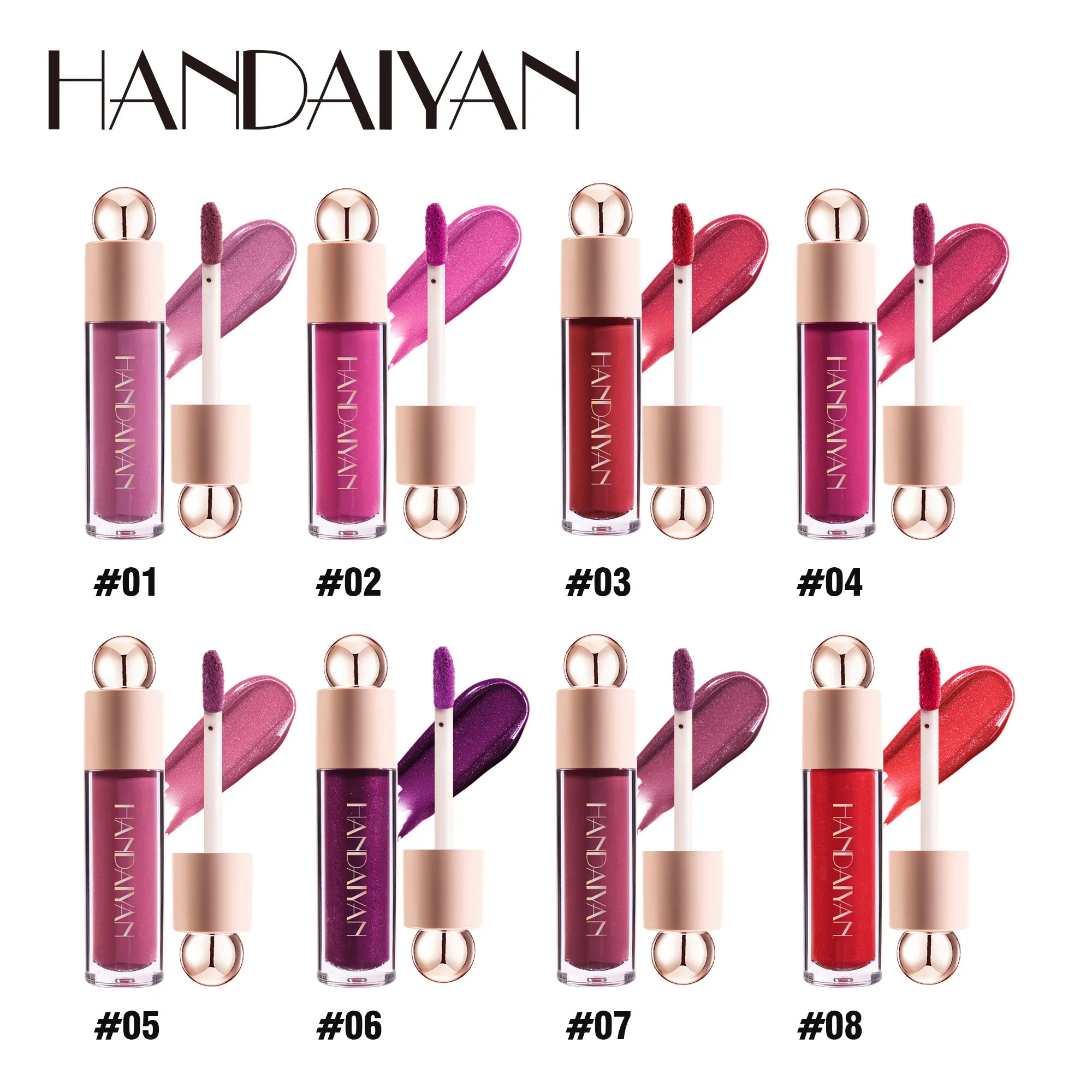 HANDAIYAN 8 Shades of Glitter Lip Gloss Metallic Natural Non-stick Cup Long-Lasting Waterproof Liquid Lipstick Party Cosmetics 2