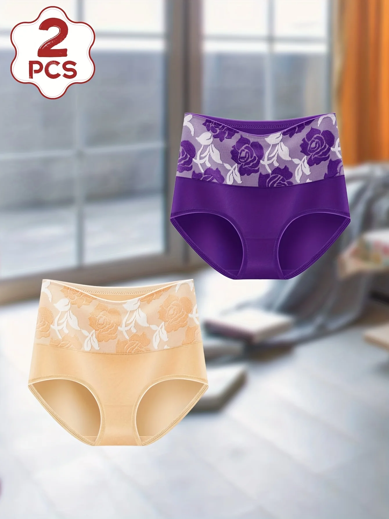 2Pcs/Set Women'S Briefs High Waist Floral Design Elegant Tummy Control Briefs Cotton Briefs Casual Briefs