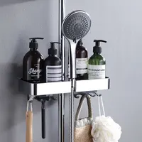Shower Shelf Without Drilling Bathroom shelf With Hooks Shampoo Holder Toilet Storage Shelf Shower Tray Bathroom Accessories 1