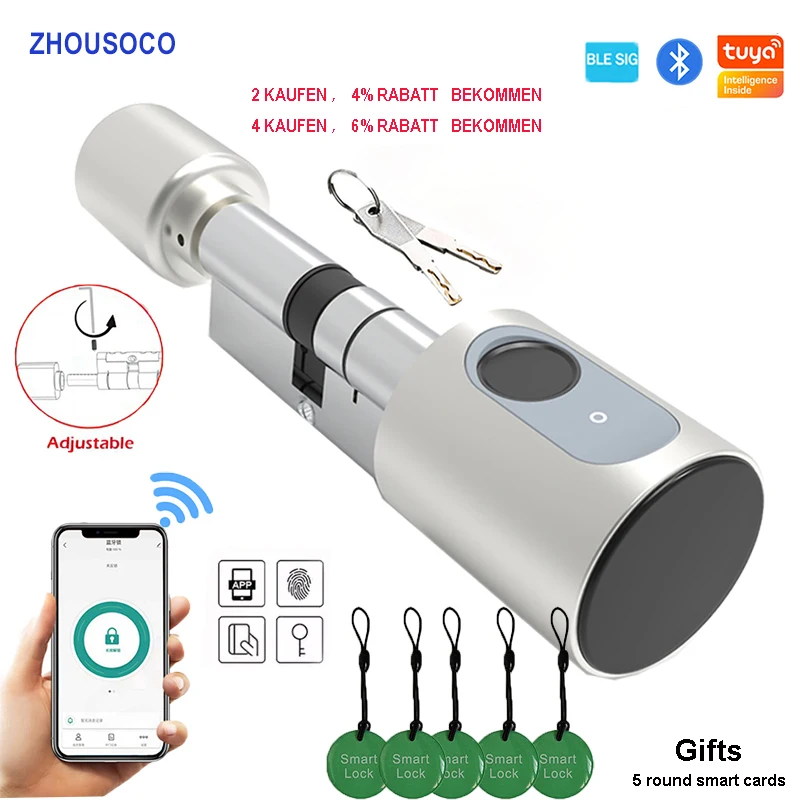 Tuya Ble Smart Home Door Lock Diy Cylinder Core Fingerprint App Key Ic