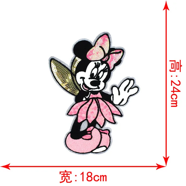 Disney Sequins Clothing Patch Mickey Minnie Mouse Patches Cartoon Sew Clothes Patch for T-shirt Coat DIY Decoration Women Gift black