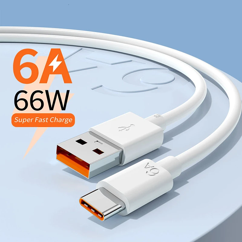 types of mobile charger 6A 66W Fast USB Type C Cable For Huawei Mate 40 50 Xiaomi 11 10 Pro OPPO R17 Fast Charging USB-C Charger Cable Data Cord iphone hdmi to tv