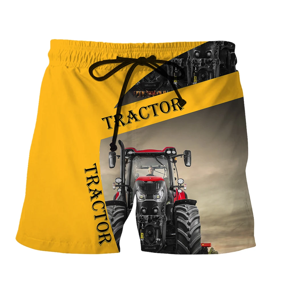 SONSPEE Farm Harvester Harajuku 3D Print Shorts Summer Heavy Truck Car Motor Plus Size Clothing Men Women Yellow Short Pants